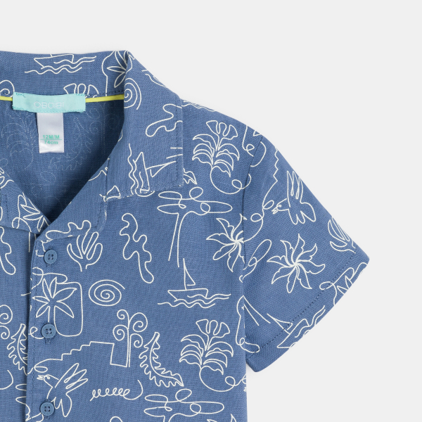 قميص كتان وقطن أزرق اللون لطفل رضيع